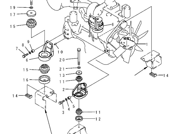 发动机配件，发动机座（支架和缓冲垫）-支架（BRACKET） 件号：20Y-01-22121